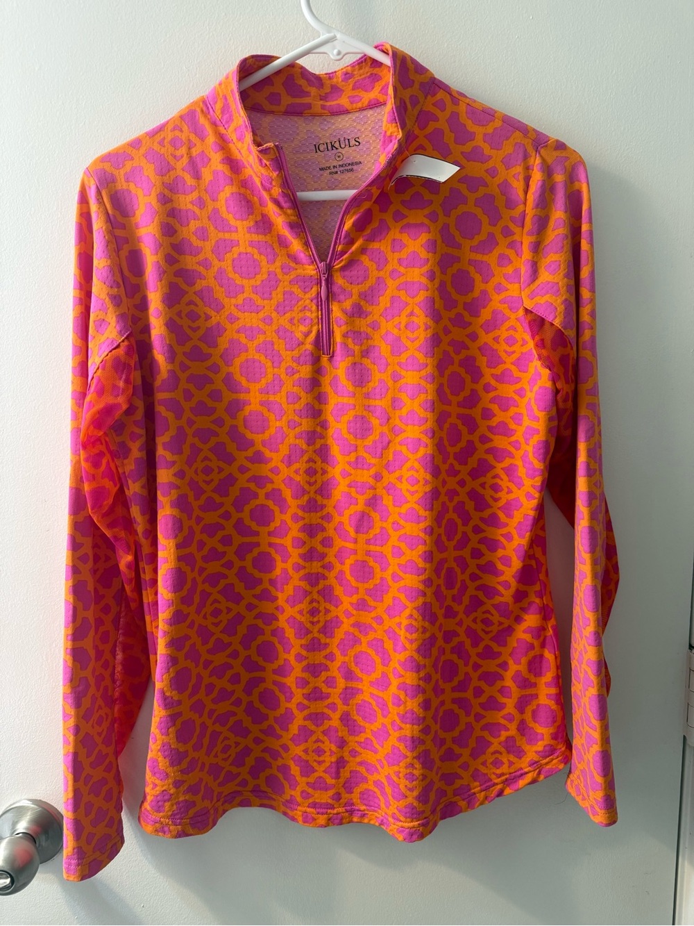 ICIKULS Women's Pink & Orange Quarter-Zip Long Sleeve Top